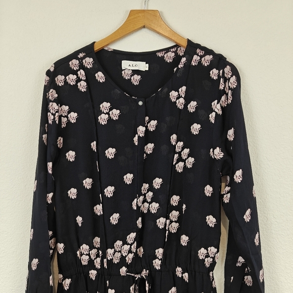 A.L.C. Navy Blue Simona Falling Iris Mini Dress Tie Waist 100% Silk Sz SM - Picture 7 of 15